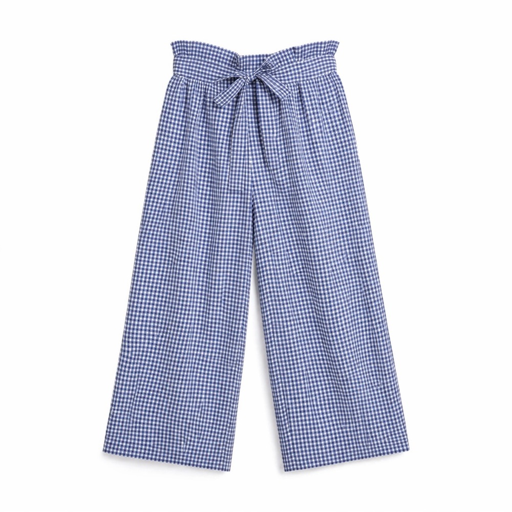 Joie Seersucker Gingham Paper-bag Wide-Leg Tie-Waist High-Rise Cropped Pants S